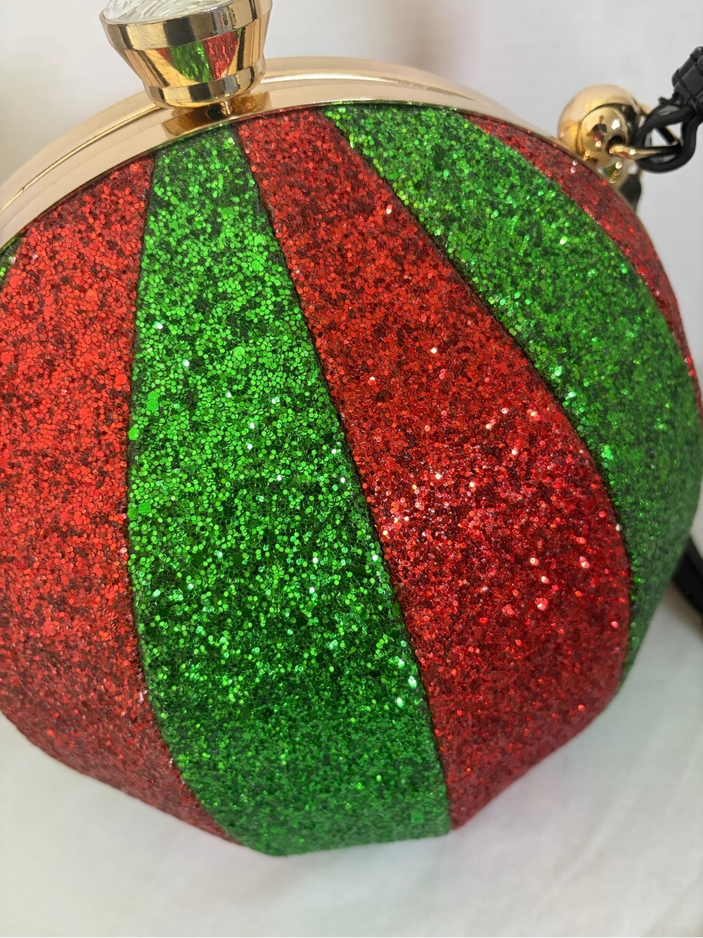 Christmas Ornament Purse Red Green Glitter Round Hard Case Crossbody Bag - Picture 2 of 13